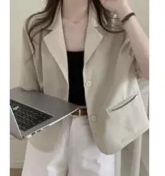 新品　半袖　ジャケット テーラードジャケット ベージュ