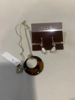 トートバイオレットペンダント　パールイヤリングセット　k18