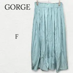 【ゴージ】ロングフレアスカート サテン風 ウエストゴム ライトブルーＦ シンプル