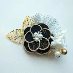 花モチーフ ヘアアクセサリー ネイビー　和風　1-7