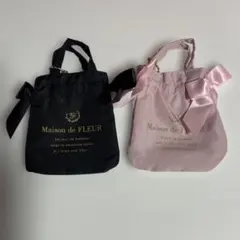 Maison de FLEUR ダブルリボンギャザートートバッグ ピンク 黒