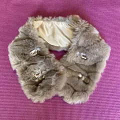 ティペット マフラー グレージュ ファー ビジュー付