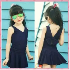 ◆【100】新品 女の子 ワンピース 水着 リボン スカート キッズ 3003