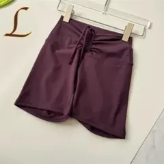 ヨガパンツ 3分丈 ショートレギンス L ハイウエスト 美尻 ヨガウェア レッド