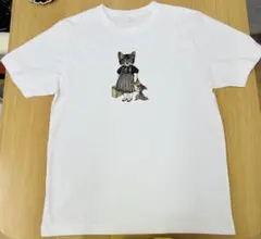 猫と金魚のイラスト 半袖Tシャツ ホワイト XL