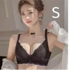 楽ブラ 楽盛り 脇高下着2916ブラックS ノンワイヤーブラショーツセット