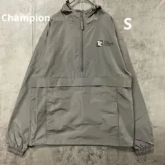 チャンピオン ナイロンジャケット 灰 フルジップ フード付 刺繍ロゴ【7773】