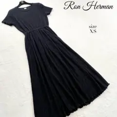 【ロンハーマン】タイトフィット半袖ロングワンピース☆ワッフル☆フリル☆黒☆XS