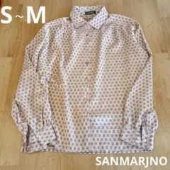 Ｓ～Ｍ　長袖　ブラウス　シャツ　ピンク　光沢　チェック　昭和レトロ