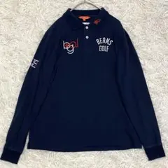 【良品✨】ビームスゴルフ 長袖ポロシャツ 鹿子 ロゴ 刺繍 M