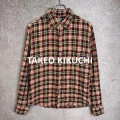 TAKEO KIKUCHI ネルシャツ風 赤系チェック柄 長袖シャツ 着回し抜群