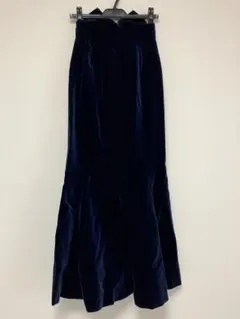 ネイビー ベルベット フレアスカート リボン付き