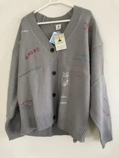 新品タグ付⭐︎ニコアンド　モチーフ＆レ タリングカーディガン グレー