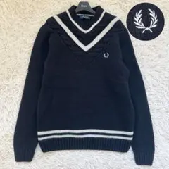 フレッドペリー　チルデン　ニット　セーター　厚手　ロゴ刺繍　ケーブル　黒　M