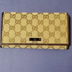 GUCCI グッチ 長財布 GG柄キャンバス×レザー ベージュ×ダークブラウン
