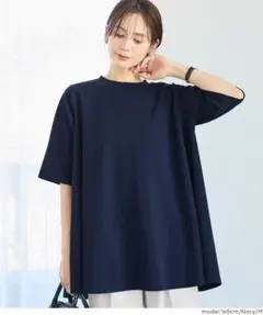 エンボスAライン5分袖チュニック L Navy