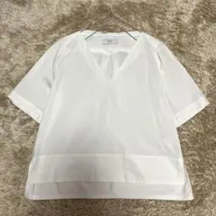 SLOBE IENA ホワイト Ｖネックシャツブラウス トップス　五分袖コットン