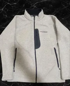 【mont-bell】フリースジャケット ライトグレー 胸ポケット付 シンプル