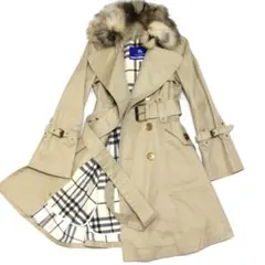 超美品 バーバリー トレンチコート 40 ライナー付 チェック裏地 ファー付き