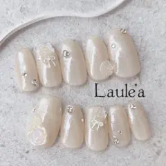 現品　フレンチガーリーネイル　バラ　ベージュ　シンプル　韓国　ワンホン　量産型