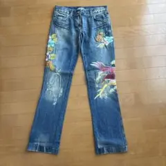 未使用 ドルチェ＆ガッバーナ 立体刺繍 ゴールド 花柄パンツ メタル系 