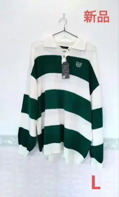 新品♥ ボーダー ポロニット グリーン L