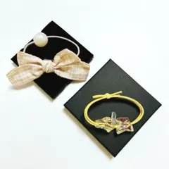 ヘアゴム 飾りゴム　ギフト 2種　クラッシュアイス風＆パール付リボン