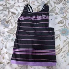 FILA Yバックボーダー柄タンキニ水着トップ ブラック 7Sサイズ