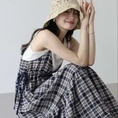 ☆最終☆ BLUEEAST チェック柄サイドリボンキャミワンピース