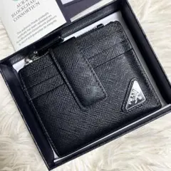 良品 PRADA 二つ折り財布 サフィアーノ 三角ロゴ IC内蔵