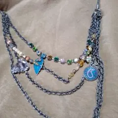 多層チェーンカラフルビーズネックレス