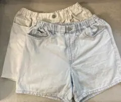 UNIQLO ハーフパンツ 2枚セット ライトブルー ホワイト 160