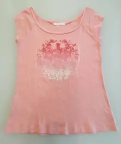 花柄プリント ピンク 半袖TシャツM