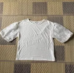earth music＆ecologyオフホワイト レース五分袖TシャツＦサイズ