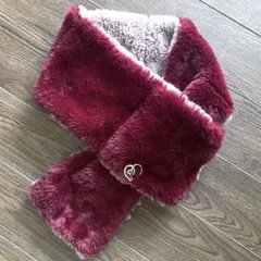 エコファー　ティペット マフラー ボルドー ハートチャーム付き