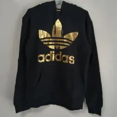 adidas Originals パーカー L 黒 金 トレフォイル ゴールド