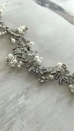 ウェディングヘッドドレス パールとクリスタル