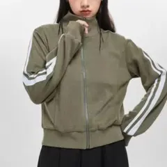 DAZY サイドストライプ ジップアップスウェットシャツ、長袖トップスジャケット