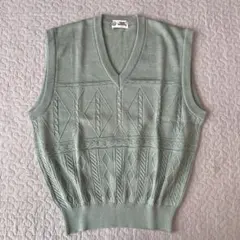 ヴィンテージ ニットベスト L ミントグリーン　Mizuno 日本製　ケーブル編