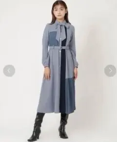 【美品】 REDYAZEL カラーブロックプリーツデザインワンピース ブルー