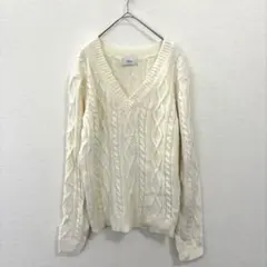 【アズールバイマウジー】ケーブル編みニットセーター　毛混　Ｖネック