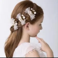 ヘアアクセサリー リボン 3点セット パール 髪飾り クリップ 発表会 キッズ