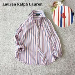 ローレンラルフローレン ロゴ刺繍 ストライプ シャツ Lサイズ ゆったり