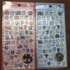 ２枚セット　ハローキティ&ハピダン　アルファベットシール　ボンボンドロップシール