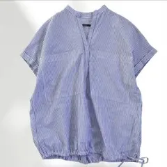 ジャーナルスタンダード　ハードマンズ　リネン　コットン　スキッパーシャツ　青×白