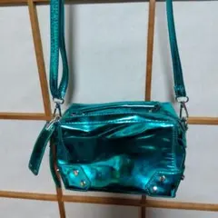 ショルダーバッグ メタリックビニール青緑