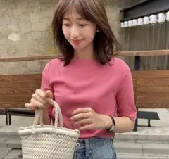 ベースメントオンライン　ボートネック半袖カットソー ピンク