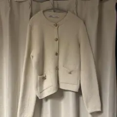 【ZARA】ニットカーディガンゴールド：アイボリー