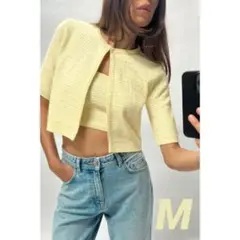 1 ZARA クロップド ニットカーディガン M
