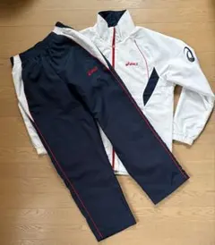 ASICS アシックス ウインドブレーカー 上下セット ホワイト×ネイビー